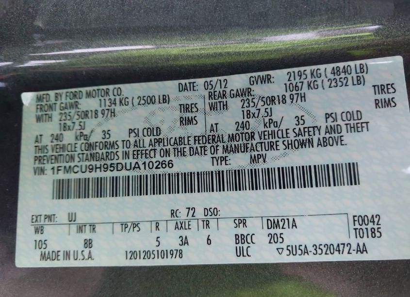 Photo 9 of 2013 Ford Escape SEL (VIN 1FMCU9H95DUA10266)