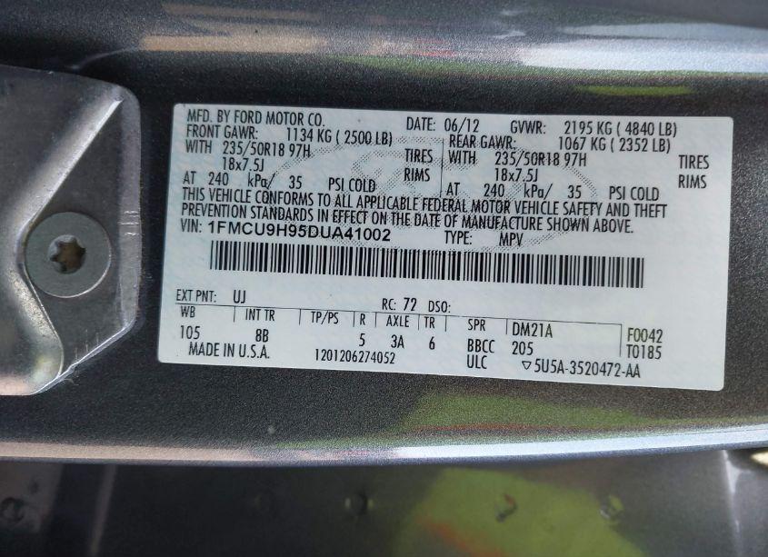 Photo 9 of 2013 Ford Escape SEL (VIN 1FMCU9H95DUA41002)