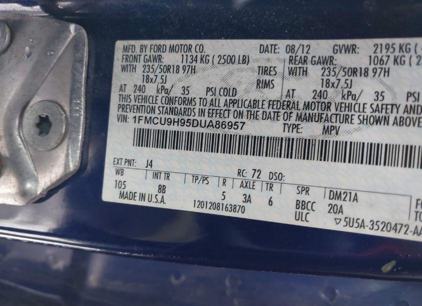 Photo 9 of 2013 Ford Escape SEL (VIN 1FMCU9H95DUA86957)