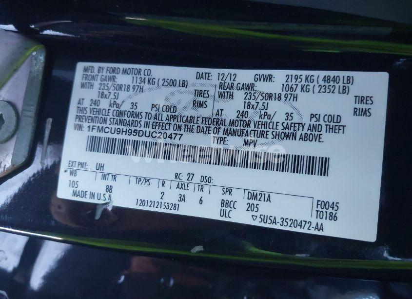 Photo 9 of 2013 Ford Escape SEL (VIN 1FMCU9H95DUC20477)