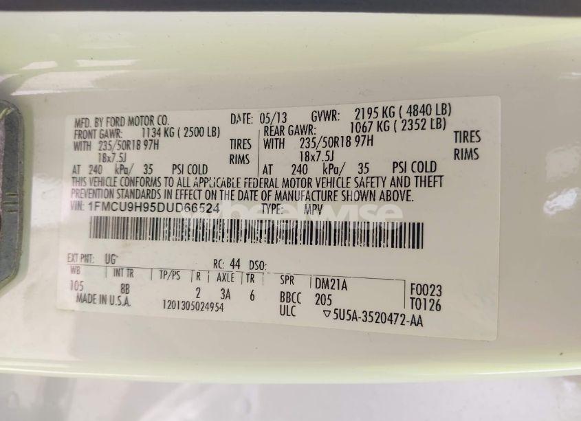 Photo 9 of 2013 Ford Escape SEL (VIN 1FMCU9H95DUD66524)