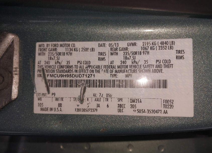 Photo 9 of 2013 Ford Escape SEL (VIN 1FMCU9H95DUD71271)