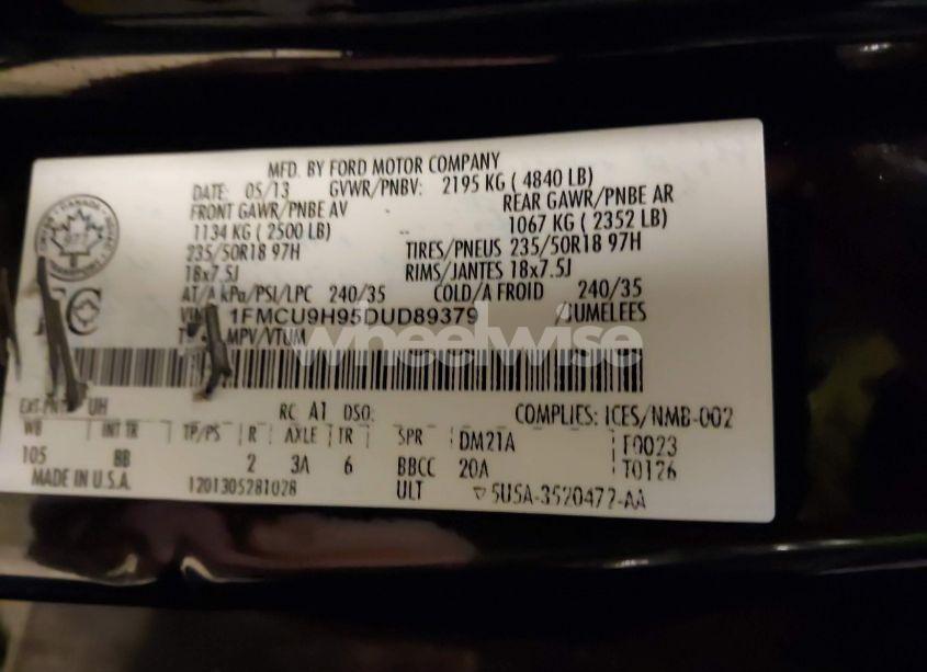Photo 9 of 2013 Ford Escape SEL (VIN 1FMCU9H95DUD89379)