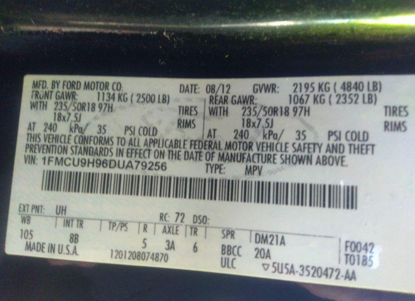 Photo 9 of 2013 Ford Escape SEL (VIN 1FMCU9H96DUA79256)