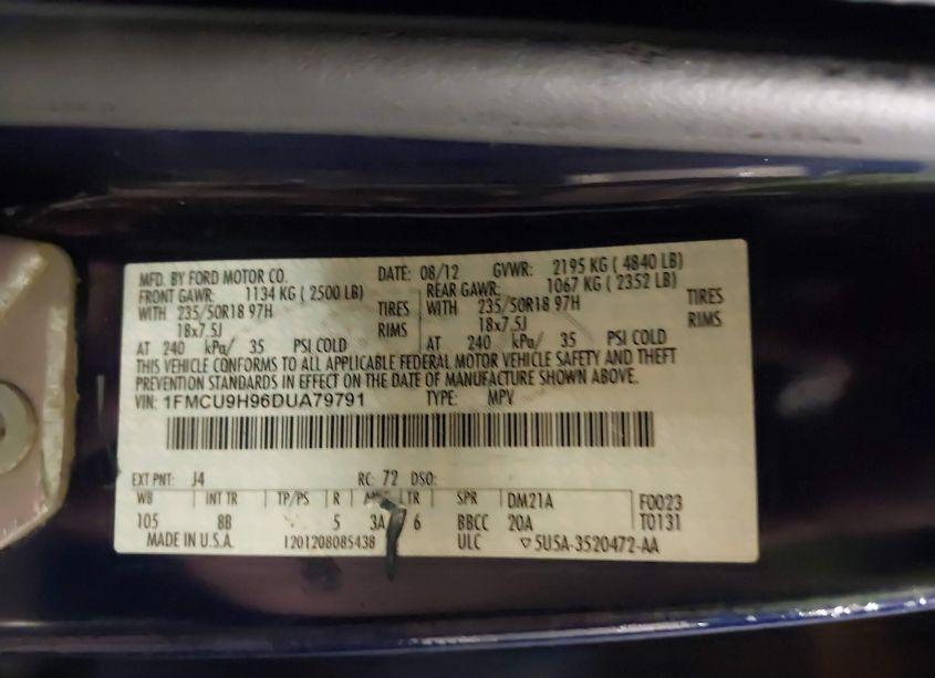 Photo 9 of 2013 Ford Escape SEL (VIN 1FMCU9H96DUA79791)