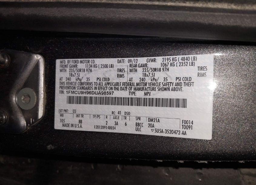 Photo 9 of 2013 Ford Escape SEL (VIN 1FMCU9H96DUA98597)