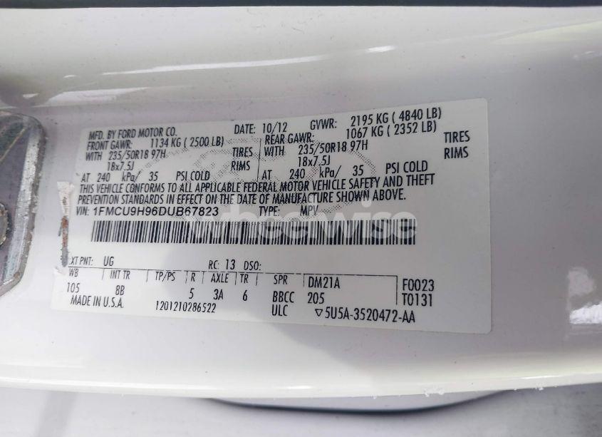 Photo 9 of 2013 Ford Escape SEL (VIN 1FMCU9H96DUB67823)