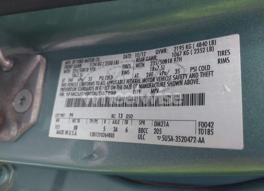 Photo 9 of 2013 Ford Escape SEL (VIN 1FMCU9H96DUB67899)