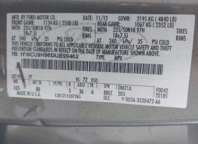 Photo 9 of 2013 Ford Escape SEL (VIN 1FMCU9H96DUB99462)