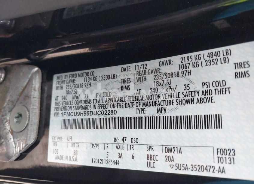 Photo 9 of 2013 Ford Escape SEL (VIN 1FMCU9H96DUC02280)