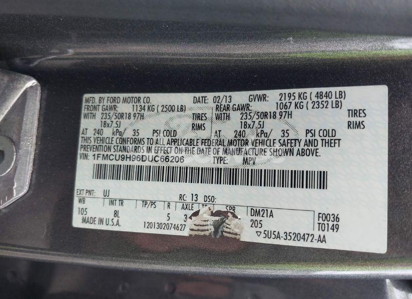 Photo 9 of 2013 Ford Escape SEL (VIN 1FMCU9H96DUC66206)