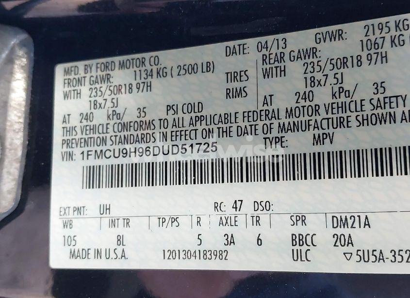 Photo 9 of 2013 Ford Escape SEL (VIN 1FMCU9H96DUD51725)