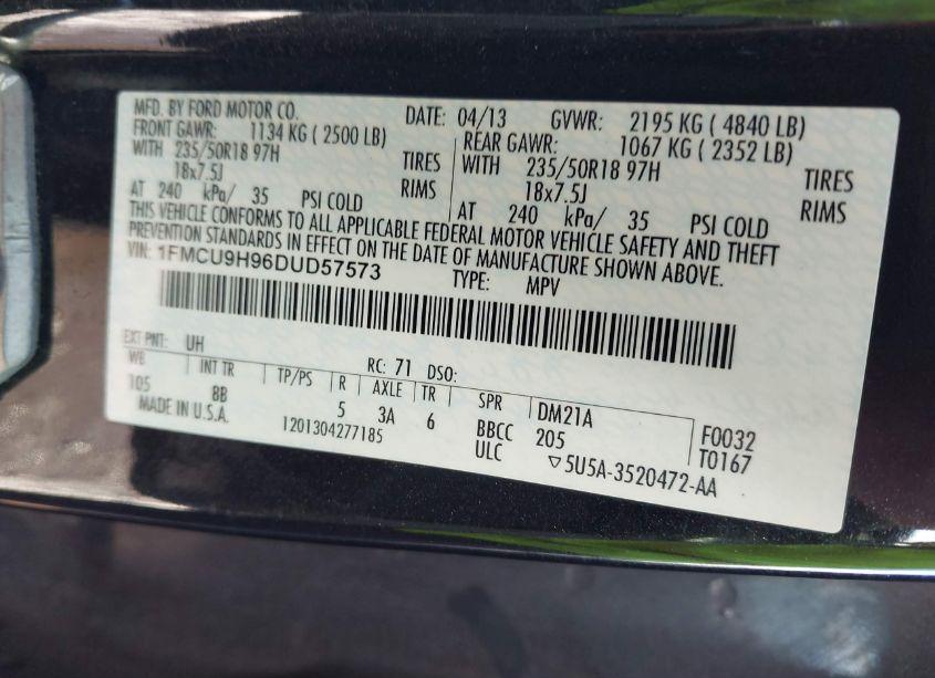 Photo 9 of 2013 Ford Escape SEL (VIN 1FMCU9H96DUD57573)