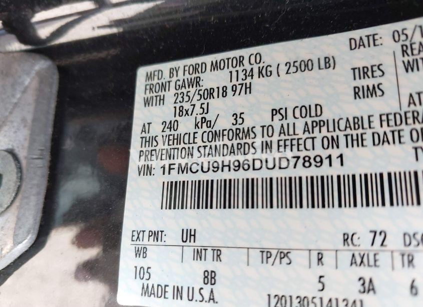 Photo 9 of 2013 Ford Escape SEL (VIN 1FMCU9H96DUD78911)
