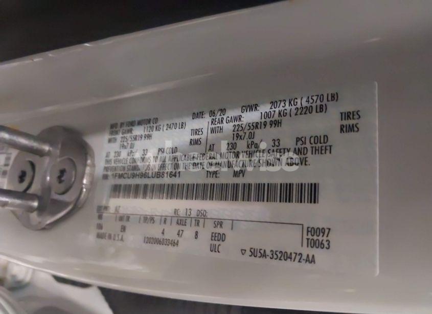 Photo 9 of 2020 Ford Escape SEL (VIN 1FMCU9H96LUB81641)