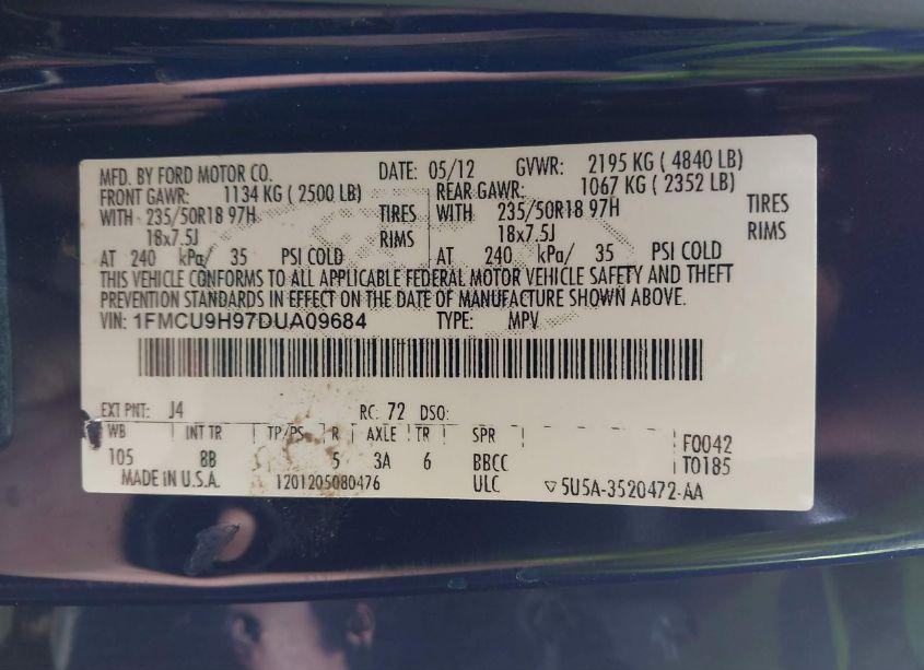 Photo 9 of 2013 Ford Escape SEL (VIN 1FMCU9H97DUA09684)