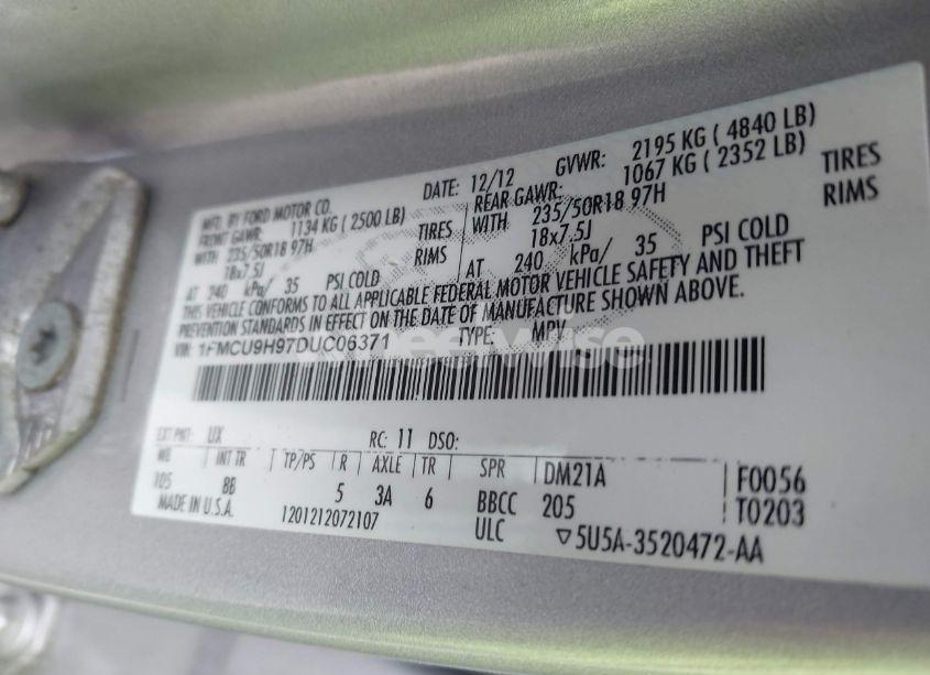 Photo 9 of 2013 Ford Escape SEL (VIN 1FMCU9H97DUC06371)