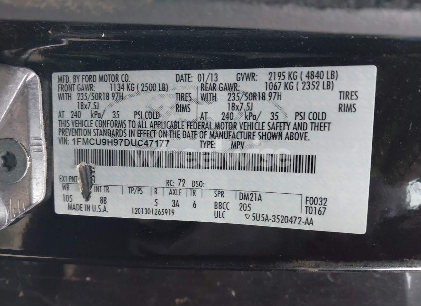 Photo 9 of 2013 Ford Escape SEL (VIN 1FMCU9H97DUC47177)