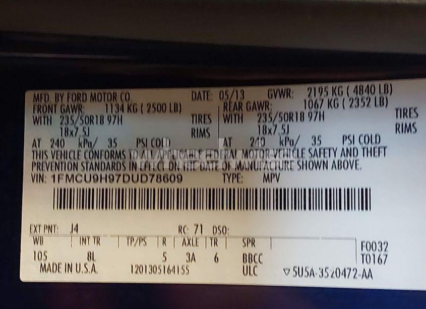 Photo 9 of 2013 Ford Escape SEL (VIN 1FMCU9H97DUD78609)