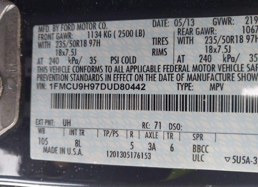 Photo 9 of 2013 Ford Escape SEL (VIN 1FMCU9H97DUD80442)