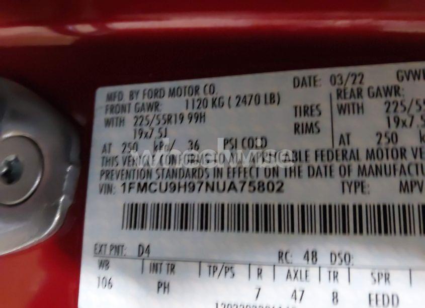 Photo 9 of 2022 Ford Escape SEL (VIN 1FMCU9H97NUA75802)