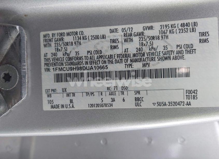 Photo 9 of 2013 Ford Escape SEL (VIN 1FMCU9H98DUA10665)