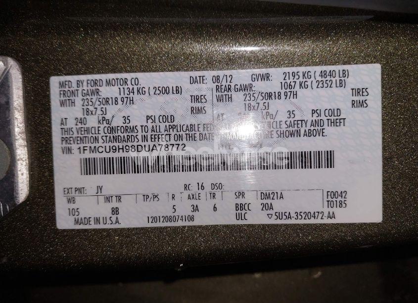 Photo 9 of 2013 Ford Escape SEL (VIN 1FMCU9H98DUA78772)