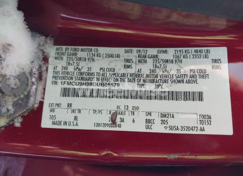 Photo 9 of 2013 Ford Escape SEL (VIN 1FMCU9H98DUB05579)