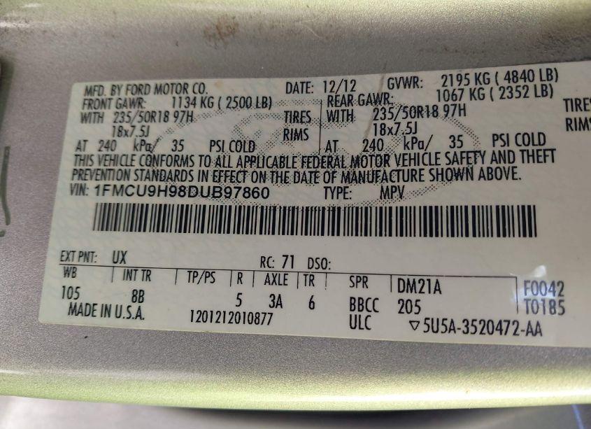 Photo 9 of 2013 Ford Escape SEL (VIN 1FMCU9H98DUB97860)