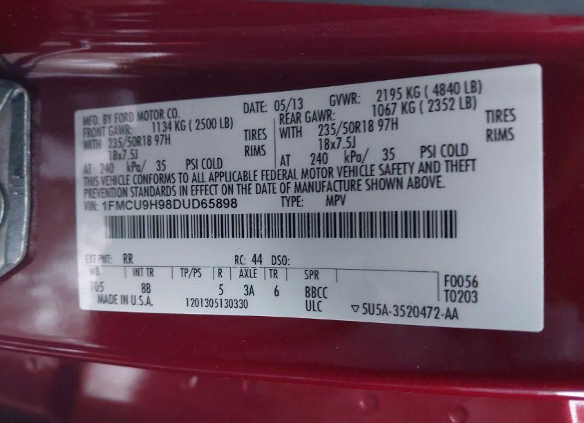 Photo 9 of 2013 Ford Escape SEL (VIN 1FMCU9H98DUD65898)