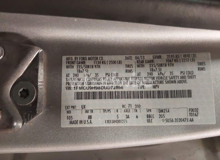 Photo 9 of 2013 Ford Escape SEL (VIN 1FMCU9H98DUD72866)