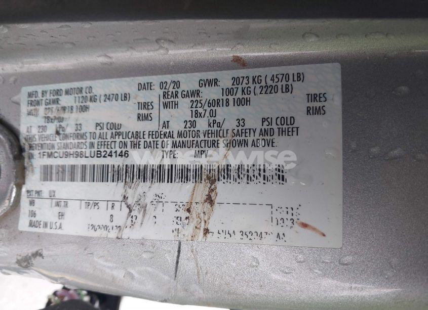 Photo 9 of 2020 Ford Escape SEL (VIN 1FMCU9H98LUB24146)