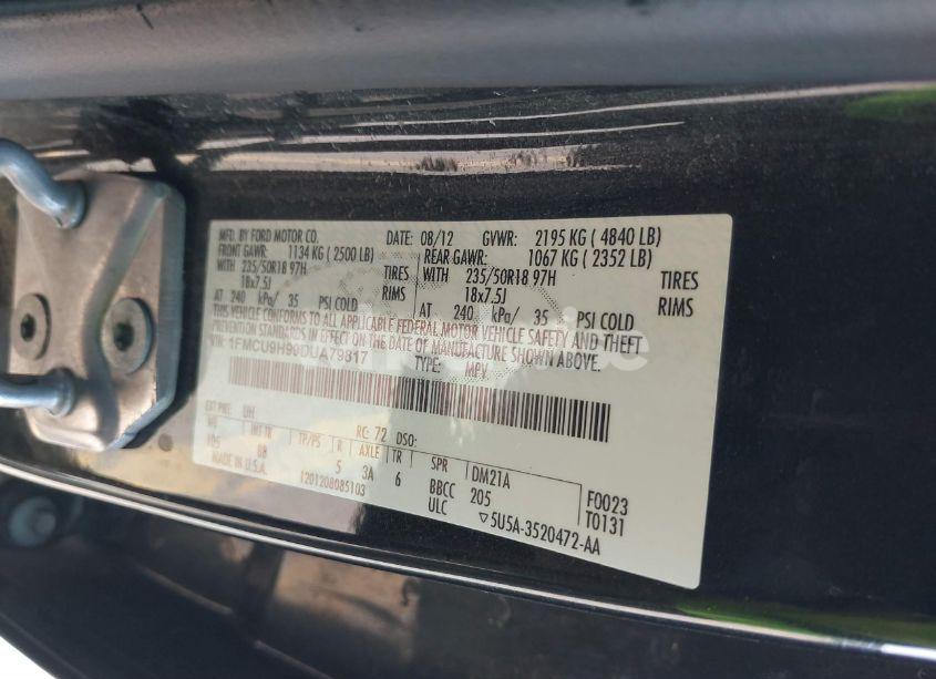 Photo 9 of 2013 Ford Escape SEL (VIN 1FMCU9H99DUA79817)