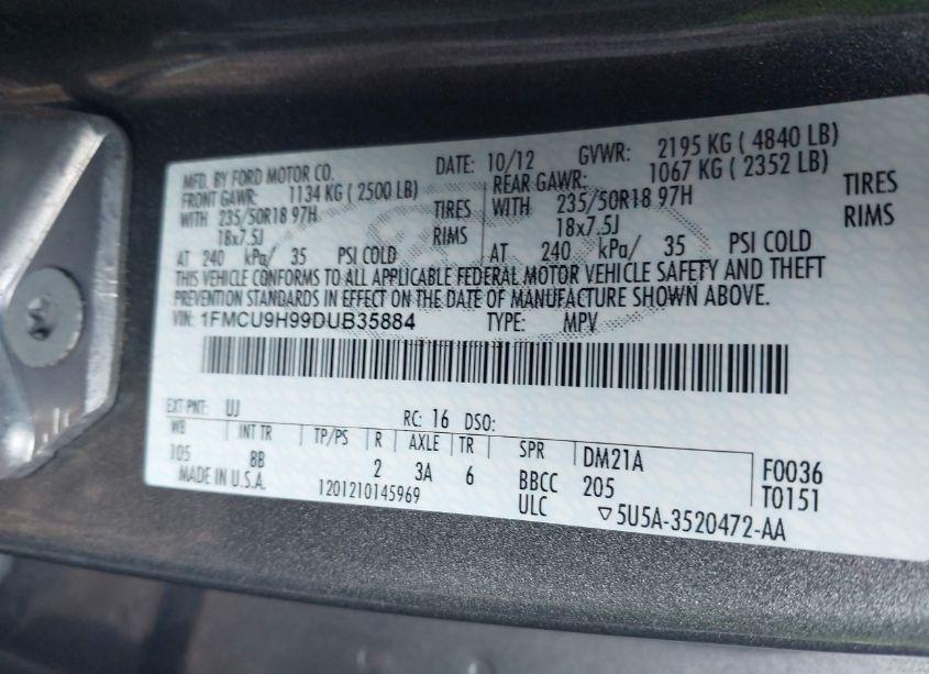 Photo 9 of 2013 Ford Escape SEL (VIN 1FMCU9H99DUB35884)