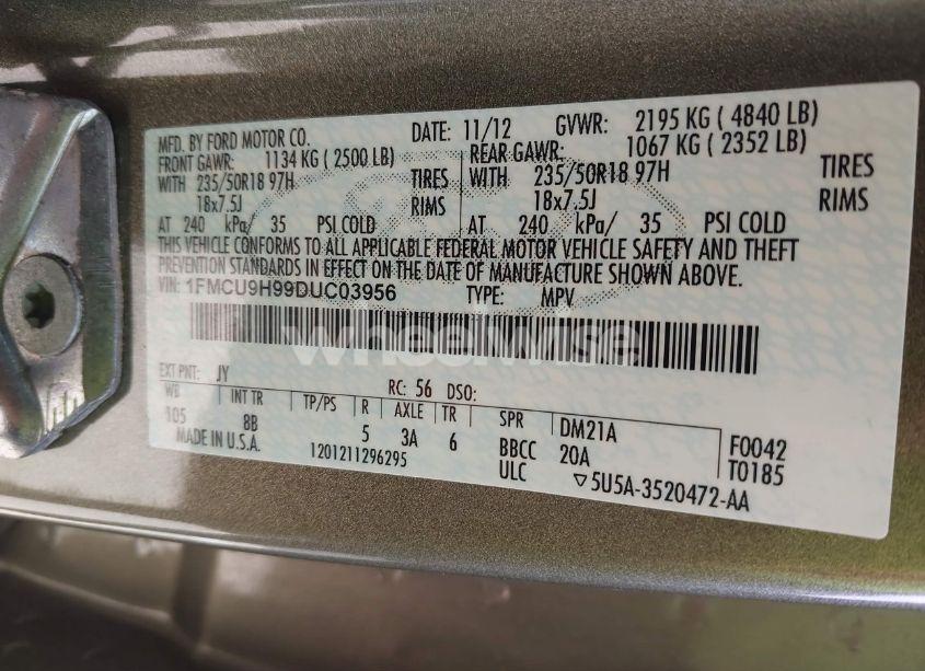 Photo 9 of 2013 Ford Escape SEL (VIN 1FMCU9H99DUC03956)