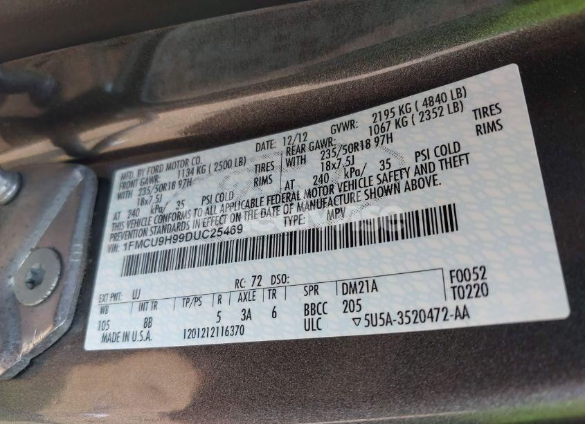 Photo 9 of 2013 Ford Escape SEL (VIN 1FMCU9H99DUC25469)