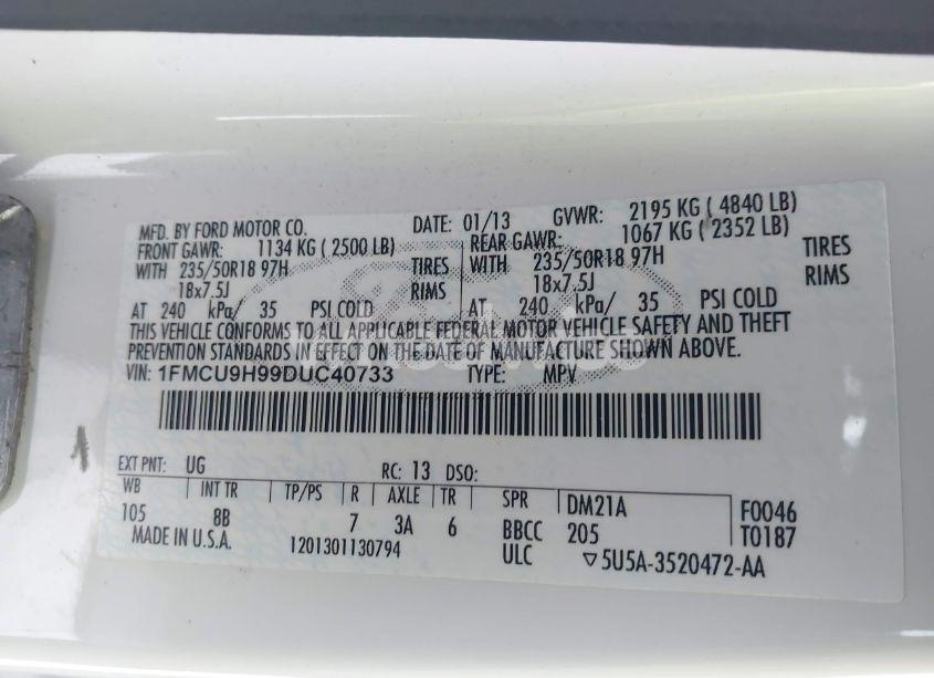 Photo 9 of 2013 Ford Escape SEL (VIN 1FMCU9H99DUC40733)