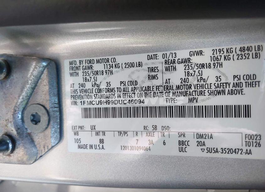 Photo 9 of 2013 Ford Escape SEL (VIN 1FMCU9H99DUC46094)