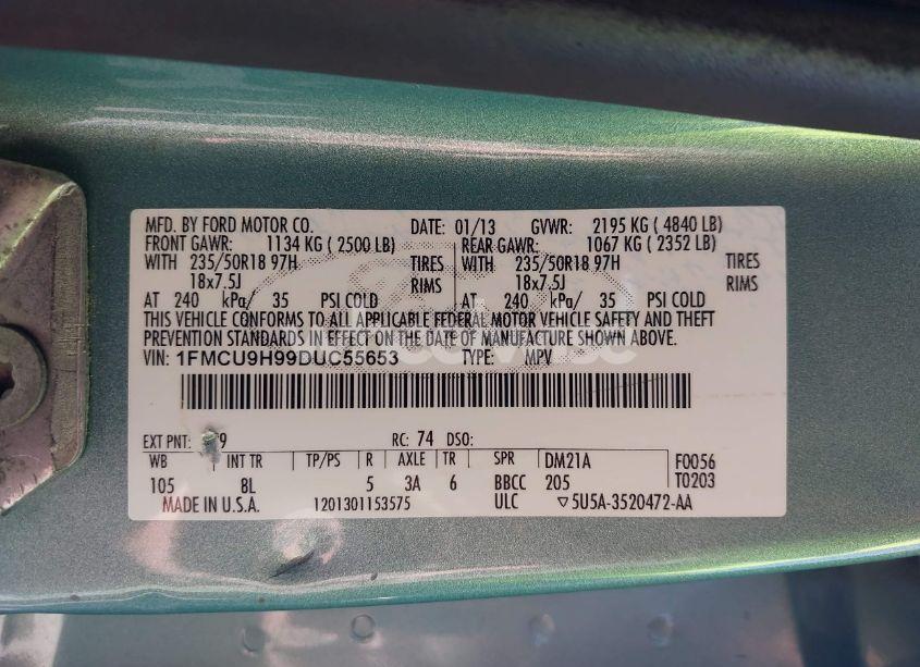 Photo 9 of 2013 Ford Escape SEL (VIN 1FMCU9H99DUC55653)