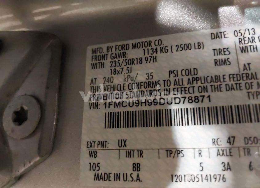 Photo 9 of 2013 Ford Escape SEL (VIN 1FMCU9H99DUD78871)