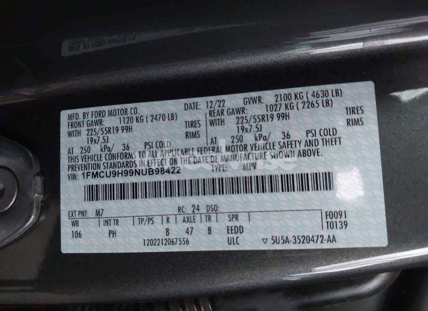 Photo 9 of 2022 Ford Escape SEL (VIN 1FMCU9H99NUB98422)