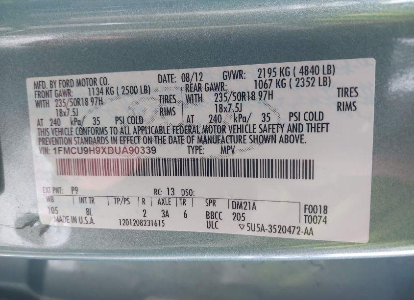 Photo 9 of 2013 Ford Escape SEL (VIN 1FMCU9H9XDUA90339)