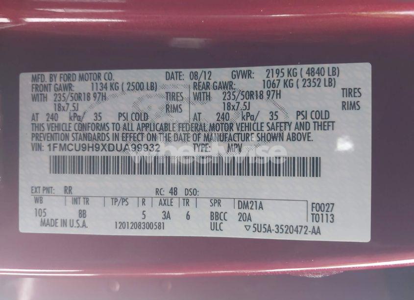 Photo 9 of 2013 Ford Escape SEL (VIN 1FMCU9H9XDUA99932)