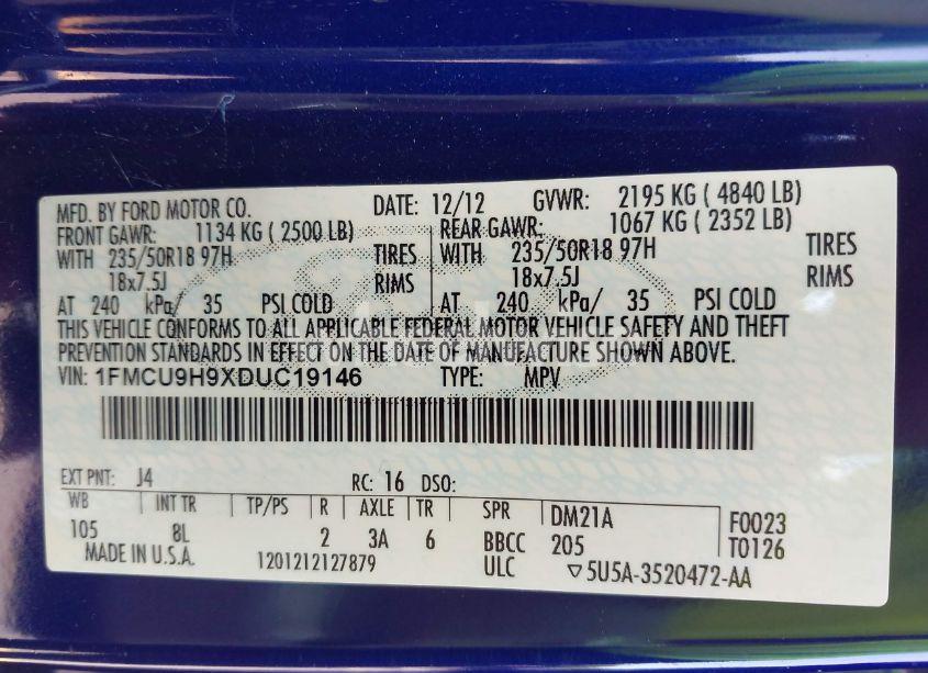 Photo 9 of 2013 Ford Escape SEL (VIN 1FMCU9H9XDUC19146)