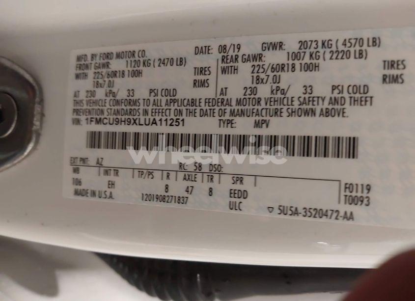 Photo 9 of 2020 Ford Escape SEL (VIN 1FMCU9H9XLUA11251)