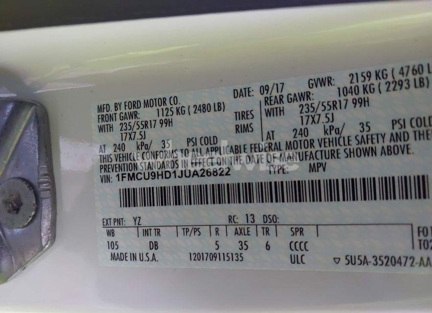 Photo 9 of 2018 Ford Escape SEL (VIN 1FMCU9HD1JUA26822)