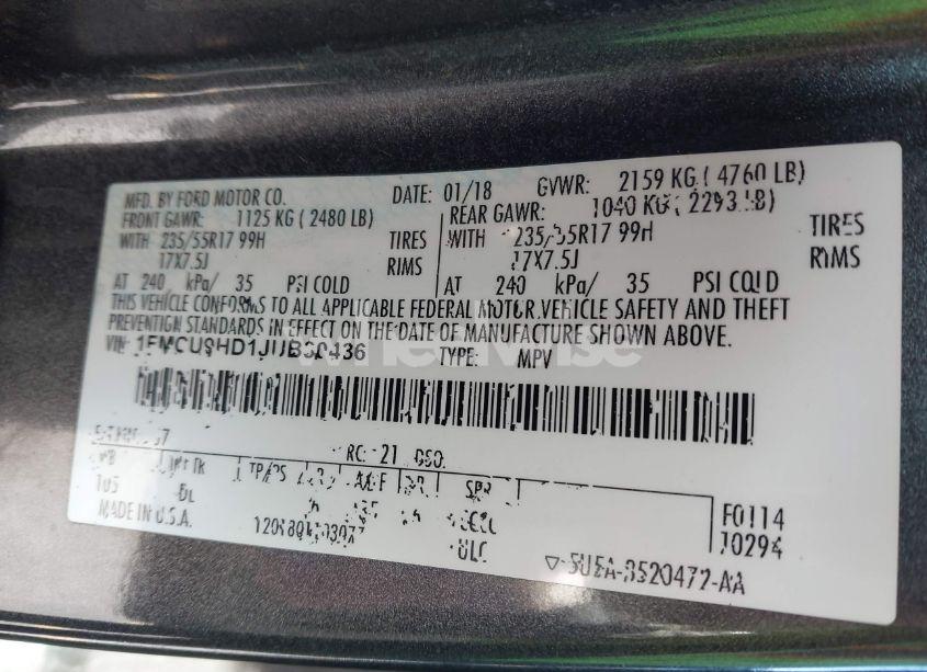 Photo 9 of 2018 Ford Escape SEL (VIN 1FMCU9HD1JUB30436)