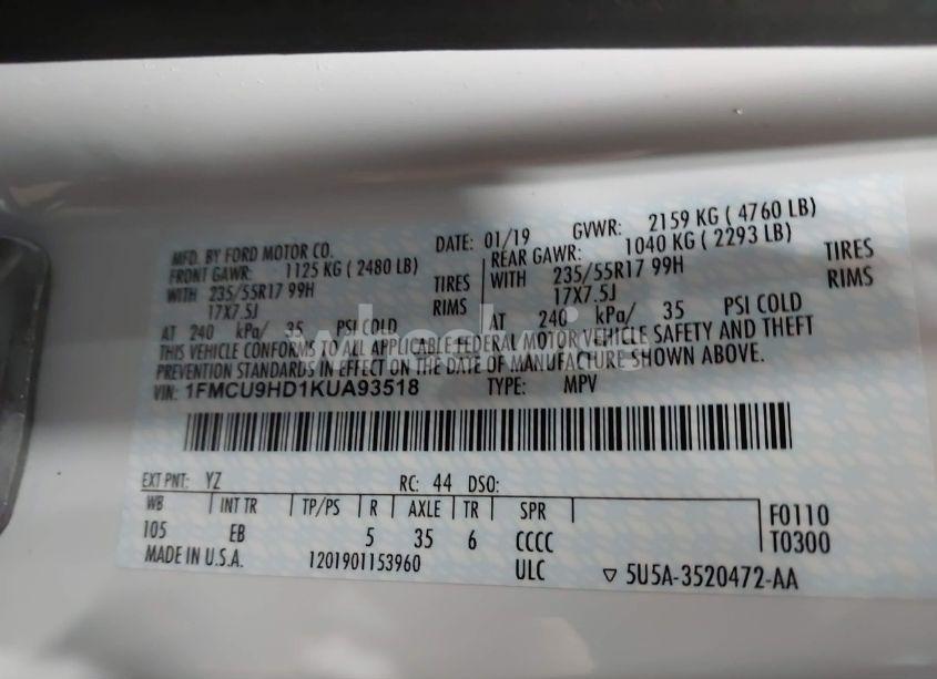 Photo 9 of 2019 Ford Escape SEL (VIN 1FMCU9HD1KUA93518)