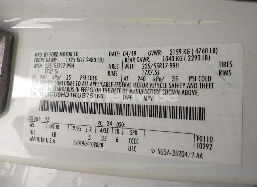 Photo 9 of 2019 Ford Escape SEL (VIN 1FMCU9HD1KUB75166)