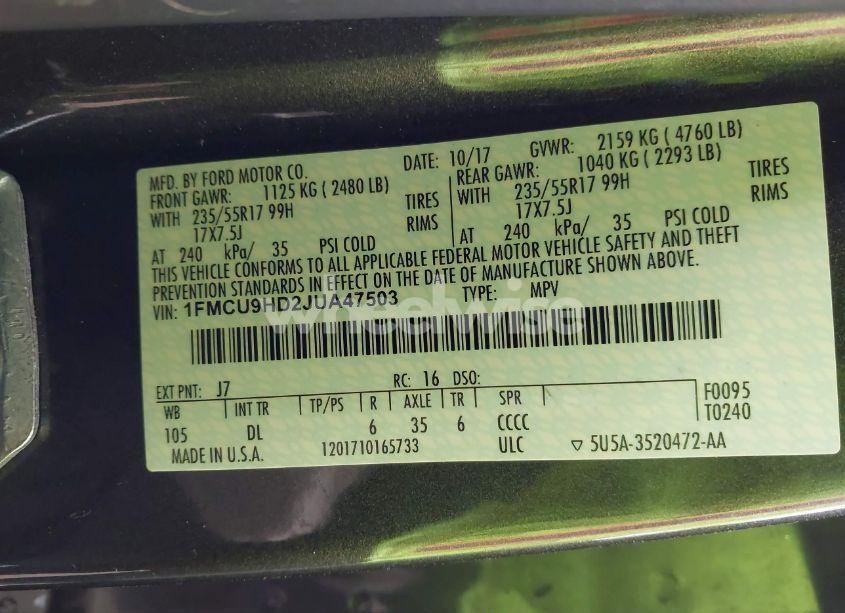 Photo 9 of 2018 Ford Escape SEL (VIN 1FMCU9HD2JUA47503)